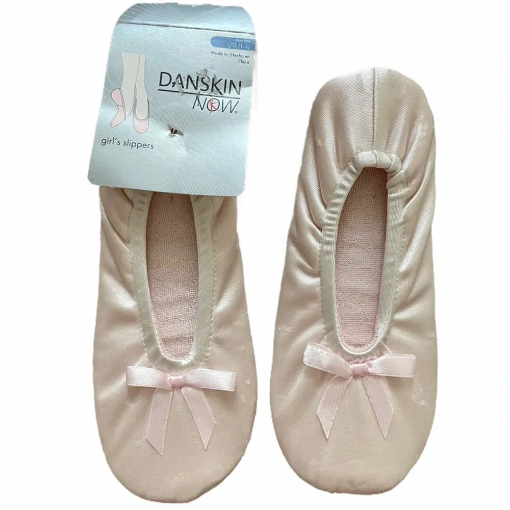 Girls Slippers Pink Satin Ballerina Slippers Ballet Pink Satin Bow Slippers